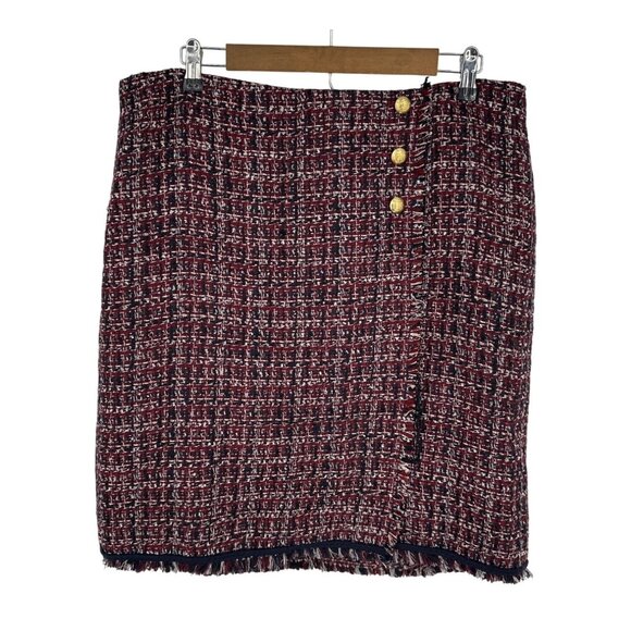 Talbots Petite Vintage-Style Tweed Skirt With Gold Buttons & Fringe Hem Sz 16P - Picture 1 of 11